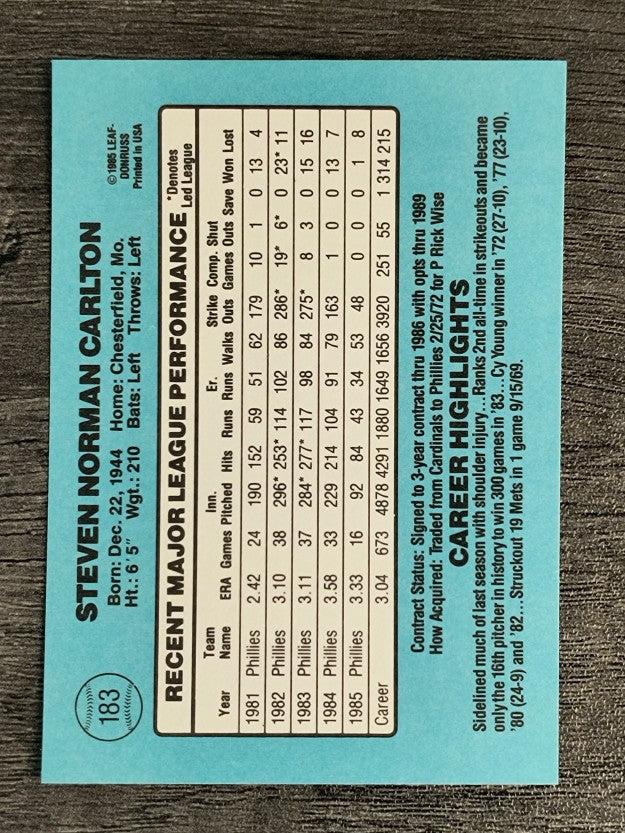 1986 Donruss #183 Steve Carlton
