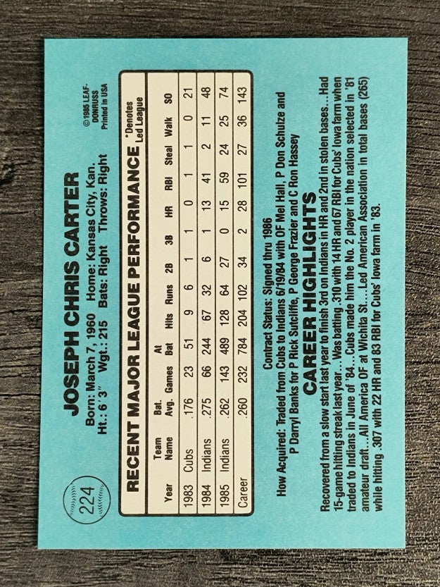 1986 Donruss #224 Joe Carter