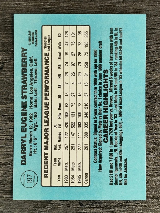 1986 Donruss #197 Darryl Strawberry
