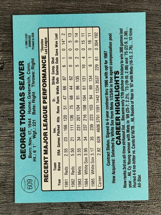 1986 Donruss #609 Tom Seaver