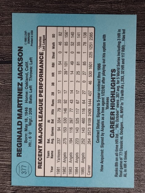 1986 Donruss #377 Reggie Jackson