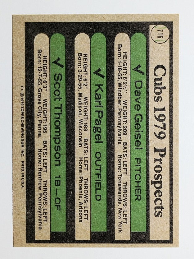 1979 Topps #716 Dave Geisel RC/Karl Pagel RC/Scot Thompson RC (EXMT)