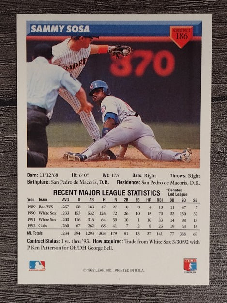1993 Donruss #186 Sammy Sosa