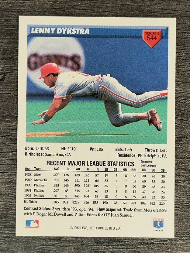 1993 Donruss #544 Len Dykstra