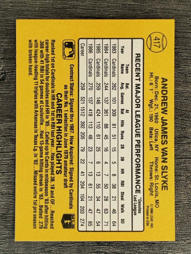 1987 Donruss #417 Andy Van Slyke