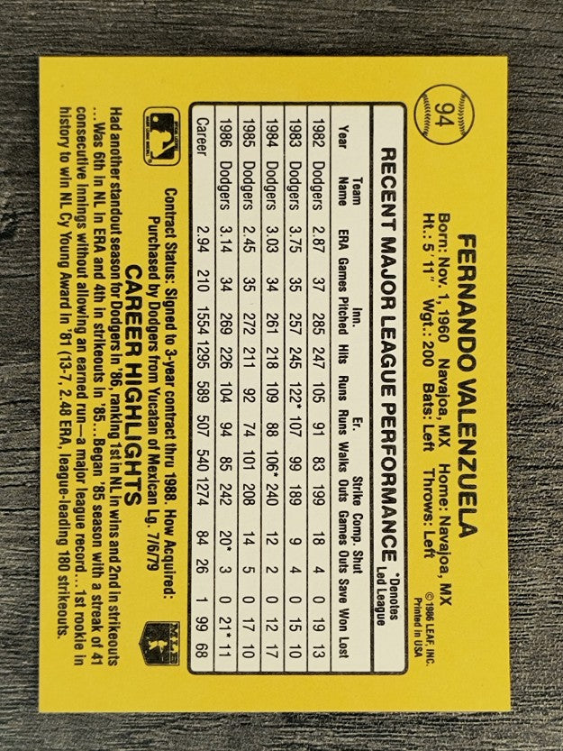 1987 Donruss #94 Fernando Valenzuela