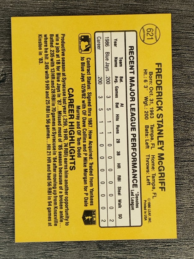 1987 Donruss #621 Fred McGriff