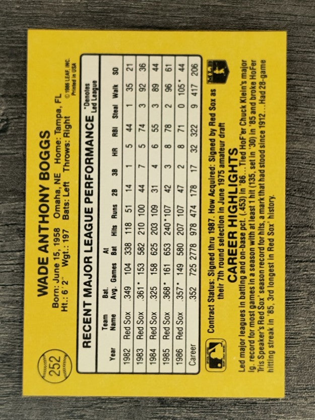 1987 Donruss #252 Wade Boggs