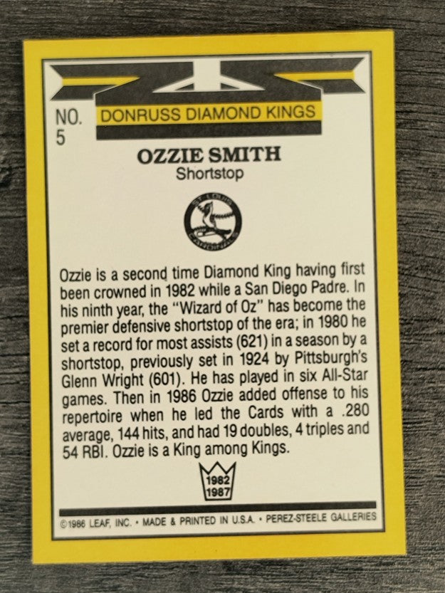 1987 Donruss #5 Ozzie Smith DK