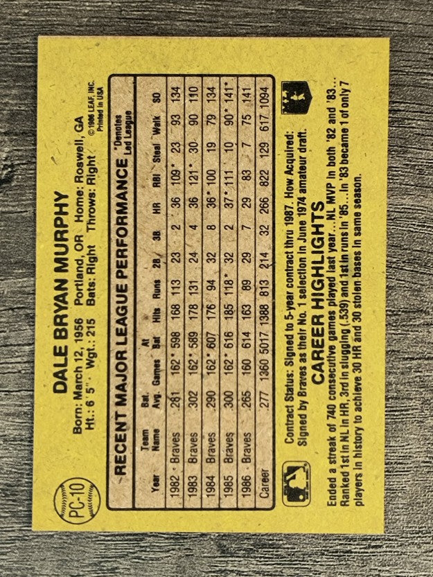 1987 Donruss Box Bottom Cards #PC10 Dale Murphy