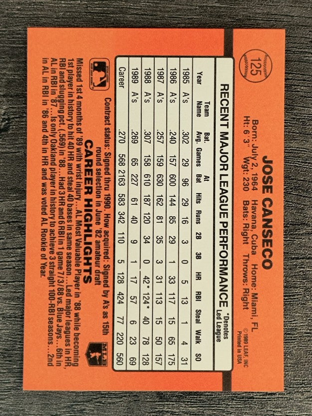 1990 Donruss #125 Jose Canseco