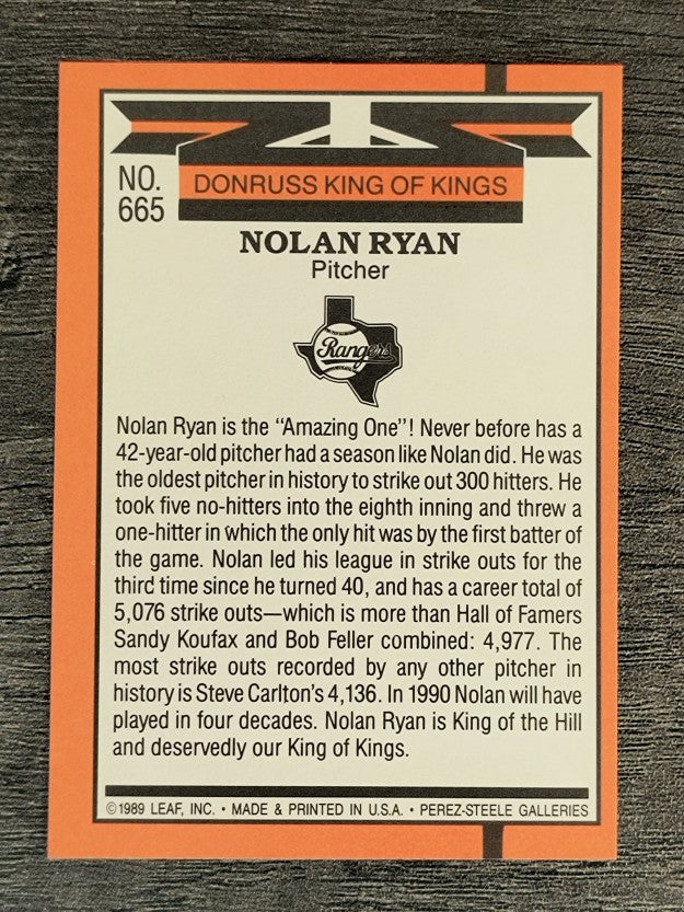 1990 Donruss #665 Nolan Ryan KING COR