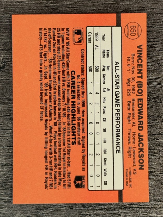 1990 Donruss #650B Bo Jackson AS/All-Star Game/Performance