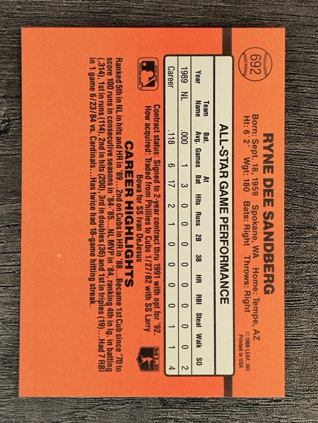 1990 Donruss #692B Ryne Sandberg AS/All-Star Game Performance