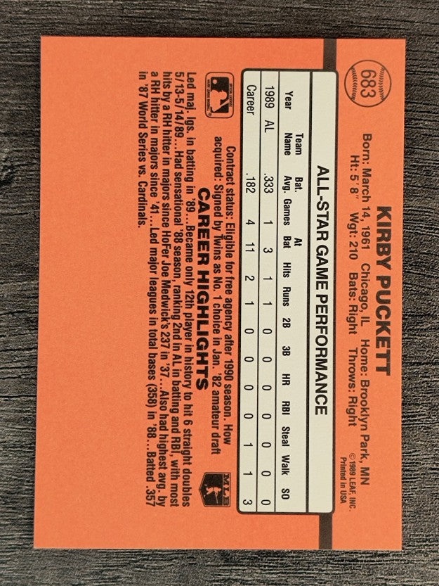 1990 Donruss #683B Kirby Puckett AS/All-Star Game Performance