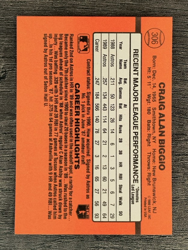 1990 Donruss #306 Craig Biggio