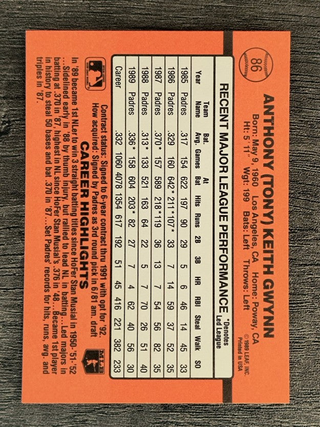1990 Donruss #86 Tony Gwynn