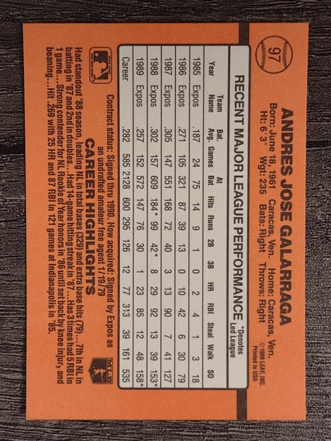 1990 Donruss #97 Andres Galarraga