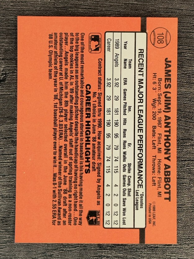 1990 Donruss #108 Jim Abbott