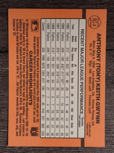 1990 Donruss Bonus MVP's #BC4 Tony Gwynn