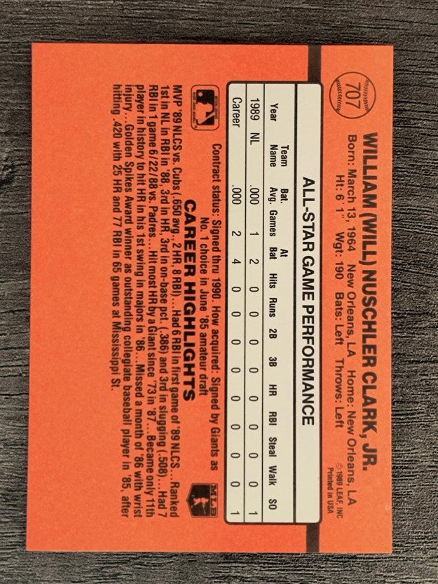 1990 Donruss #707B Will Clark AS/All-Star Game Performance