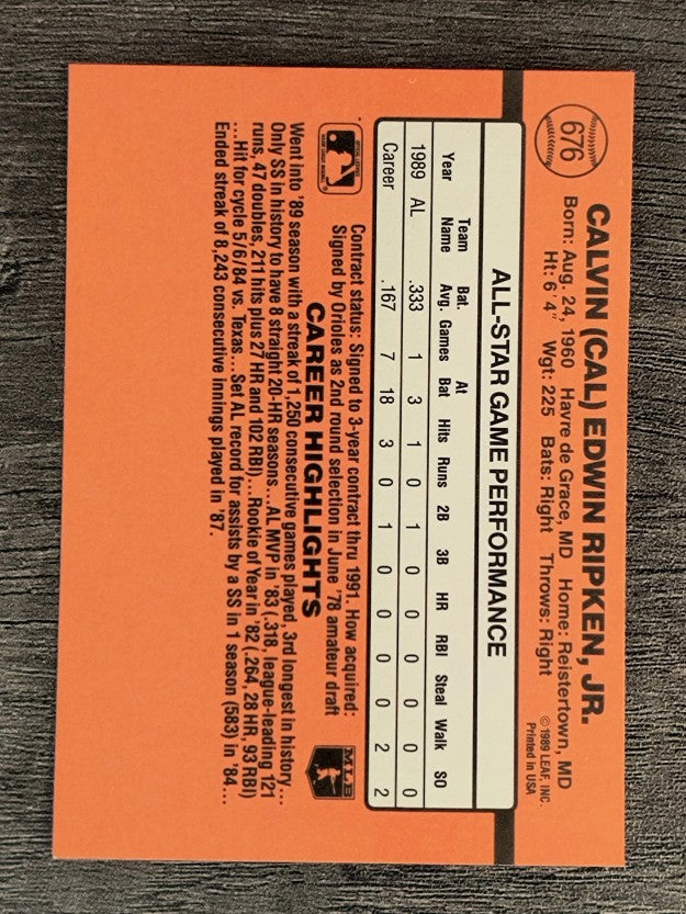1990 Donruss #676A Cal Ripken AS/All-Star Game/Performance