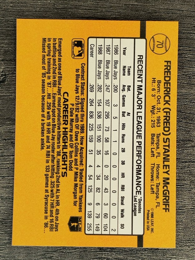 1989 Donruss #70 Fred McGriff