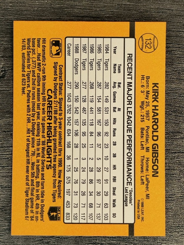 1989 Donruss #132 Kirk Gibson