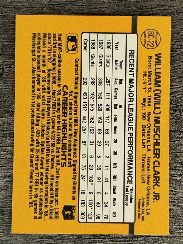 1989 Donruss Bonus MVP's #BC22 Will Clark DP