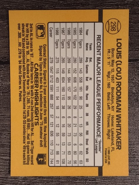 1989 Donruss #298 Lou Whitaker