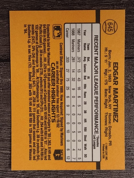 1989 Donruss #645 Edgar Martinez