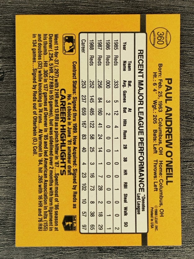1989 Donruss #360 Paul O'Neill