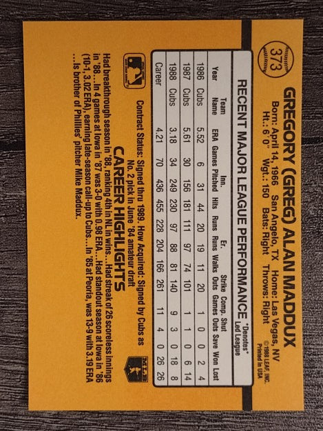 1989 Donruss #373 Greg Maddux