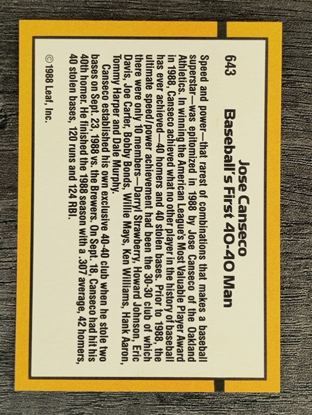 1989 Donruss #643 Jose Canseco/40-40 Club