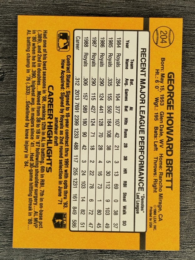 1989 Donruss #204 George Brett