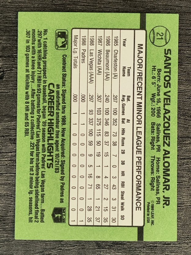 1989 Donruss Rookies #21 Sandy Alomar Jr.