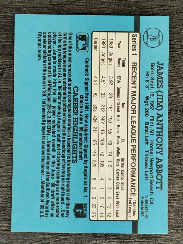 1991 Donruss #78 Jim Abbott