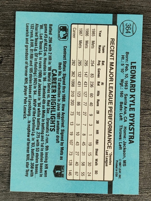 1988 Donruss #364 Len Dykstra