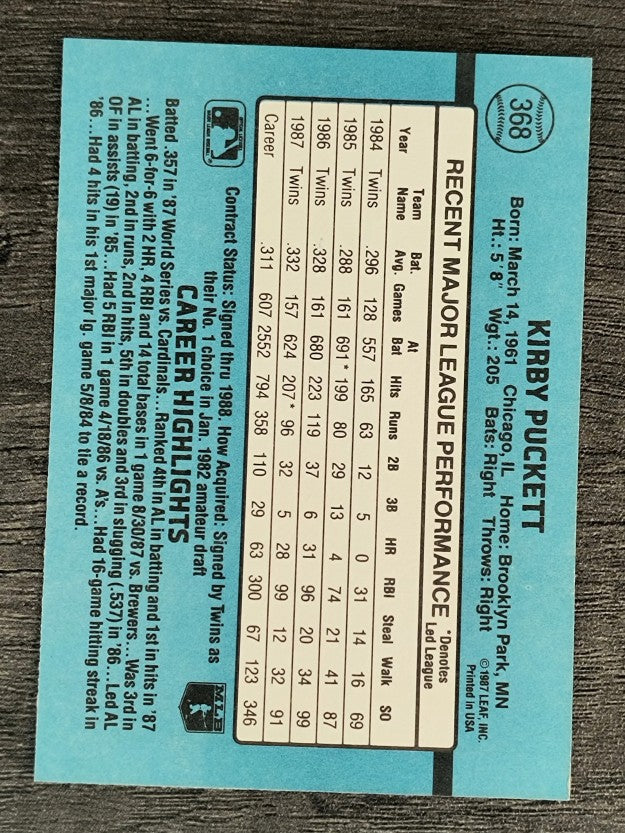 1988 Donruss #368 Kirby Puckett