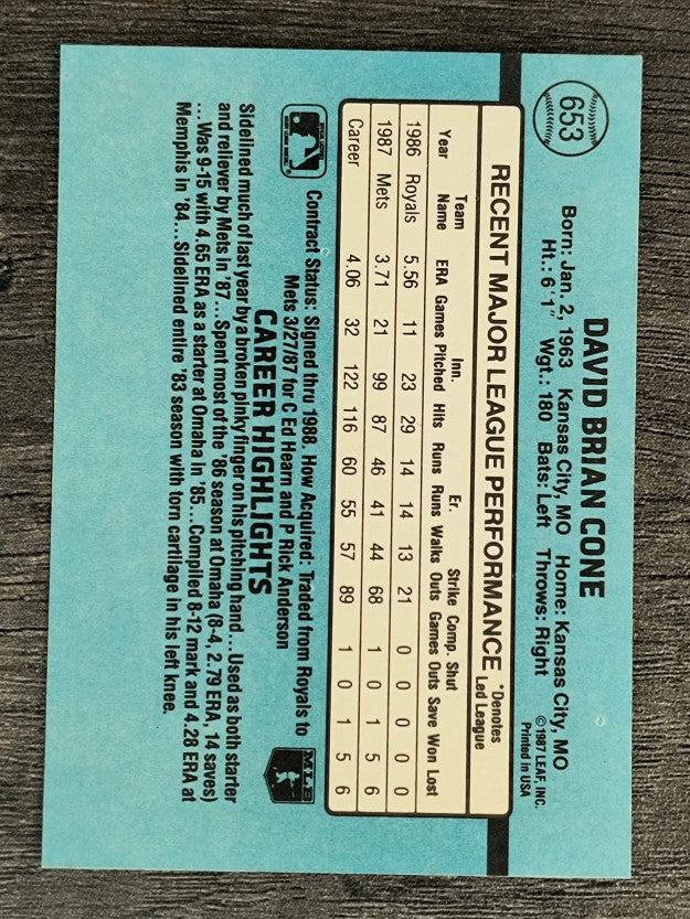 1988 Donruss #653 David Cone