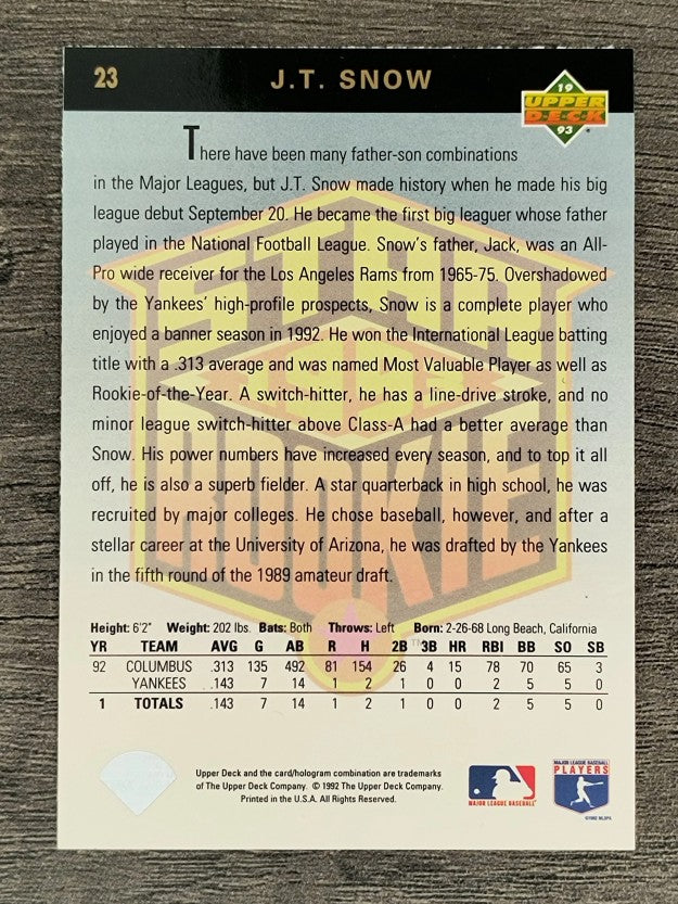1993 Upper Deck #23 J.T.Snow RC