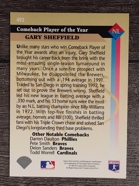1993 Upper Deck #492 Gary Sheffield AW