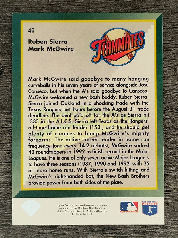 1993 Upper Deck #49 Ruben Sierra/Mark McGwire