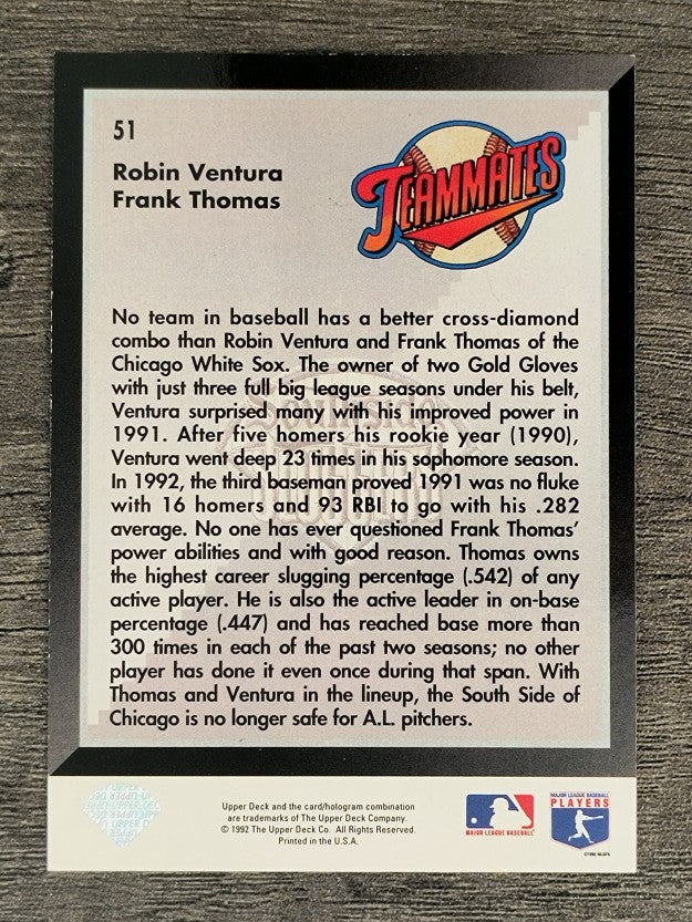 1993 Upper Deck #51 Frank Thomas/Robin Ventura