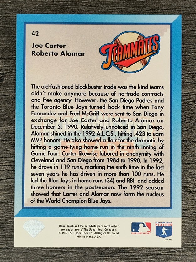 1993 Upper Deck #42 Roberto Alomar/Joe Carter