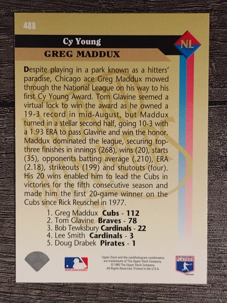 1993 Upper Deck #488 Greg Maddux AW