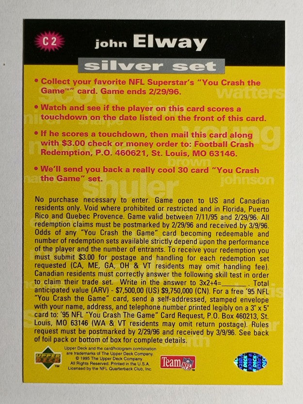1995 Collector's Choice Crash The Game #C2C John Elway 11/19 W