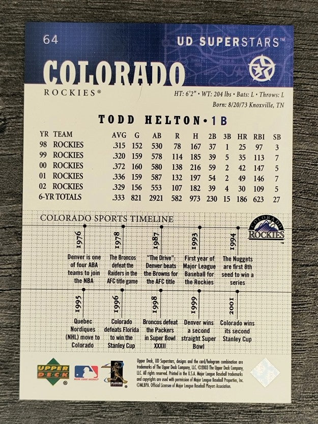2002-03 UD SuperStars #64 Todd Helton