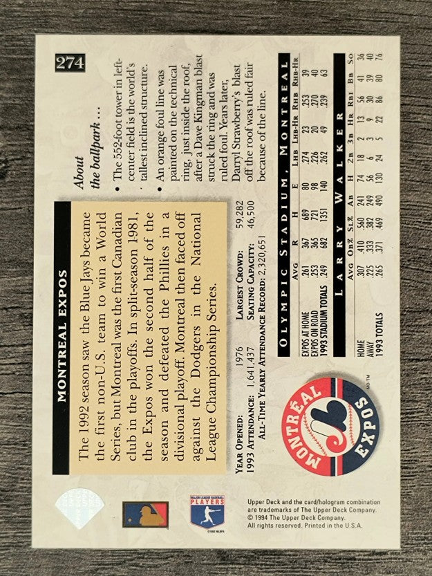 1994 Upper Deck #274 Larry Walker HFA