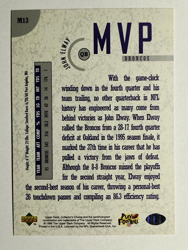 1996 Collector's Choice MVPs #M13 John Elway
